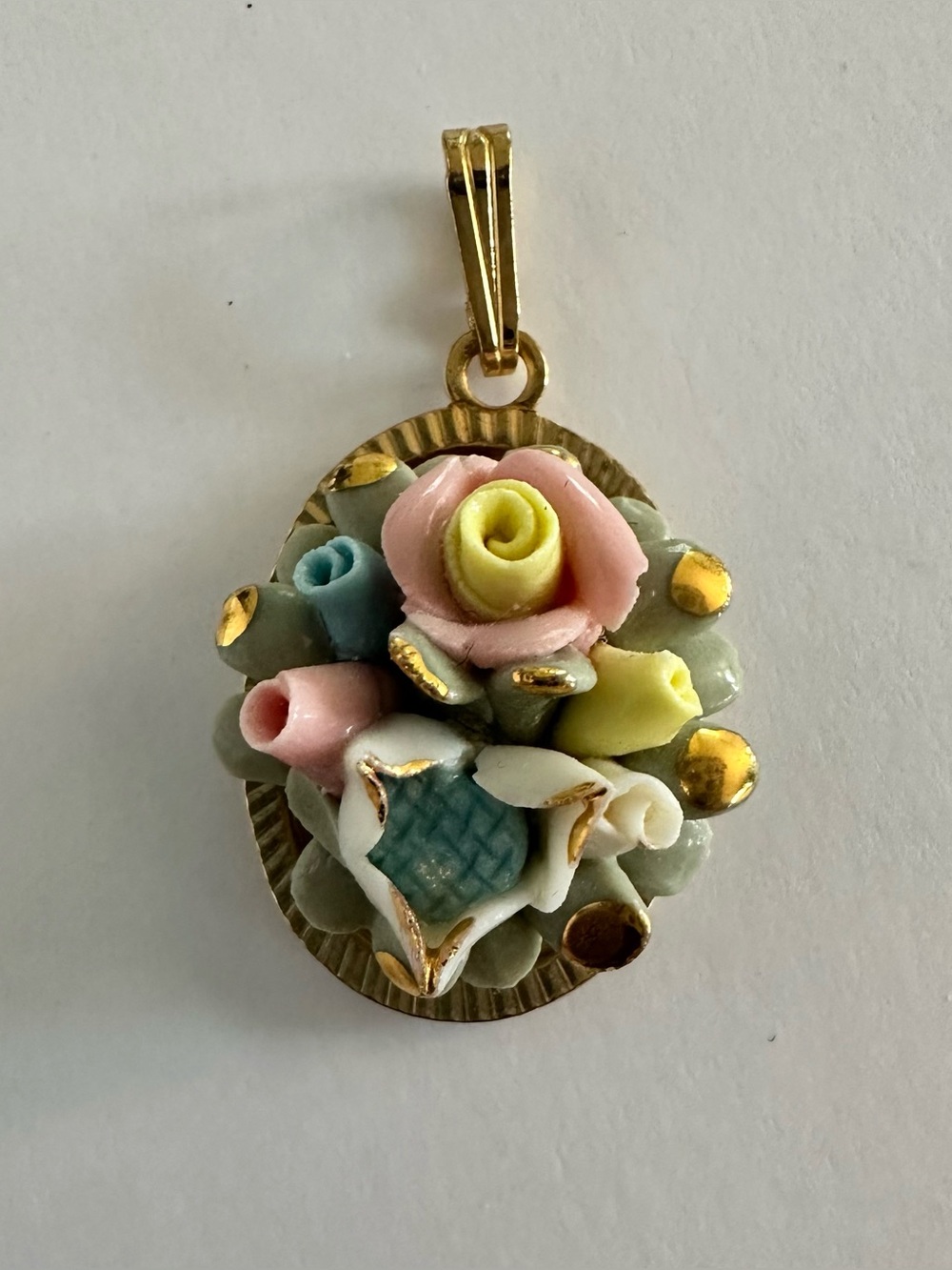 Porcelain Floral Pendant Necklace - Pastel Multi-Color